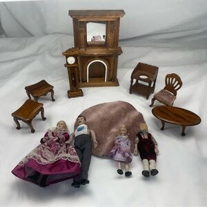 Vintage Handcrafted 1:12 Miniature Dollhouse Parlor Furniture Set with Porcelain